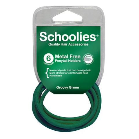Schoolies Metal Free Ponytail Holders Groovy Green 6 Pack School Colours