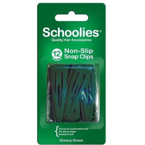 Schoolies Snap Clips Non Slip Groovy Green 12 Pack School Colours