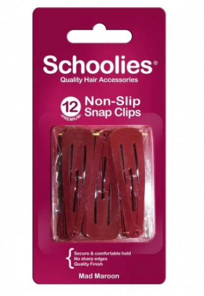 Schoolies Snap Clips Non Slip Mad Maroon 12 Pack School Colours