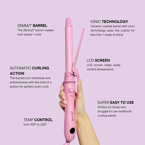 Mermade Spin Rotating Curling Wand Tong 25MM Pink
