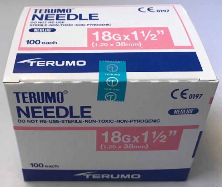 Terumo Needle 18G x 1.5" Or 1.20MM x 38MM Box Of 100 Terumo