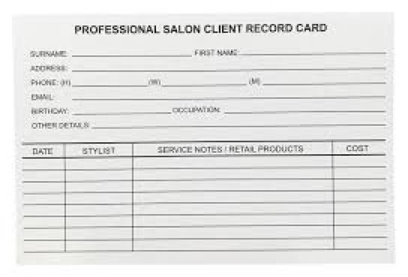 Finishing Touch Wangaratta Blank Client Record Cards For Hair White & Beauty Pink 100 Packs Beautopia
