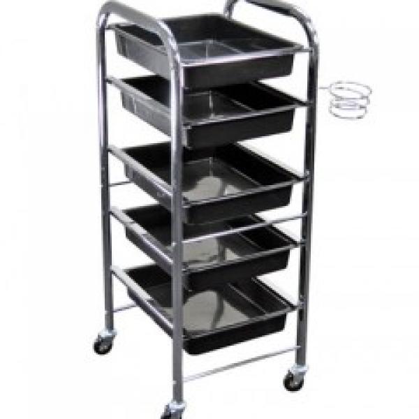 Pluto Salon Trolley 5 Tier Chrome Easy Roller Wheels. Aqua