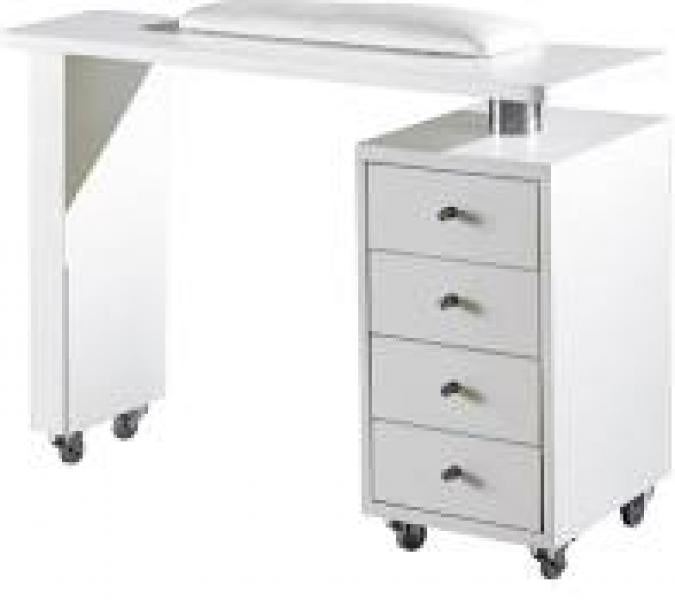 Square Shaped Manicure Table Five Draw White Aqua