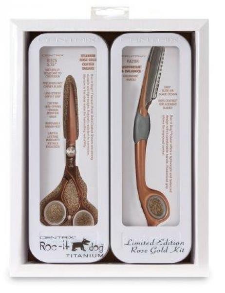 Roc It Dog Scissors R575 And Razor Rose Gold Titanium Limited Edition In Case Chemcorp