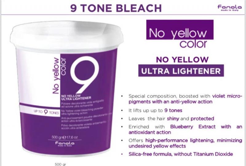 Fanola Bleach No Yellow Ultra Lightener Lifts Up To 9 Tones 500GM Fanola
