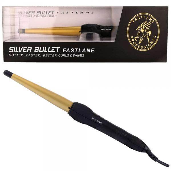 Silver Bullet Fastlane Ceramic Conical 23MM To 13MM Gold Dual Voltage Regular For Curls And Waves Silver Bullet