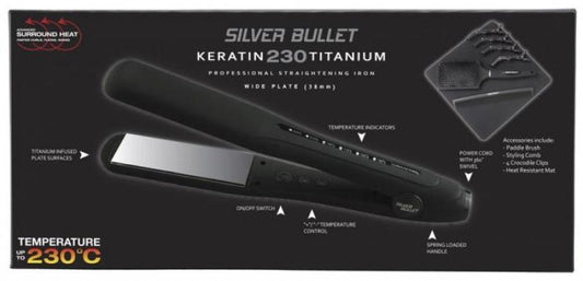 Silver Bullet Titanium 230 Silver Straightening Iron Wide Plate 38MM Silver Bullet