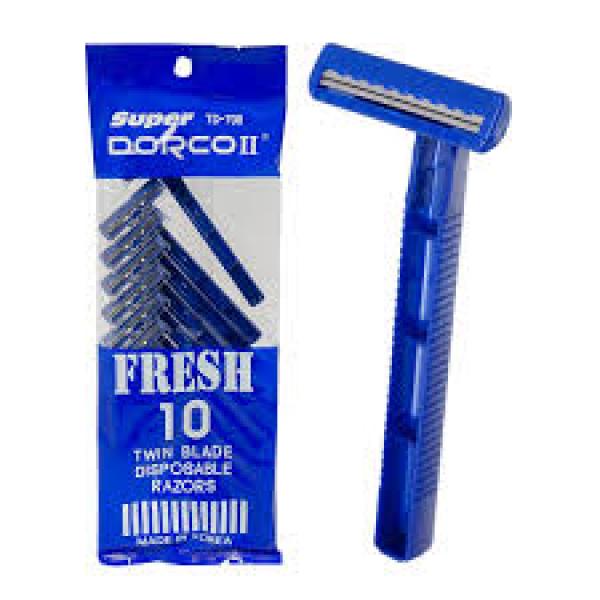 Razors Disposable Dorco Blue Twin Blade Pack Of 10. Finishing Touch Body Hair And Beauty Supplies