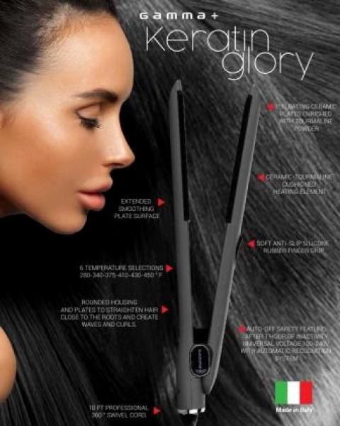 Gamma+ Keratin Glory Black Straightening Iron Italian