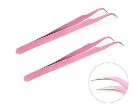 Tweezers Pink Curved Point For Lash Extensions HR40