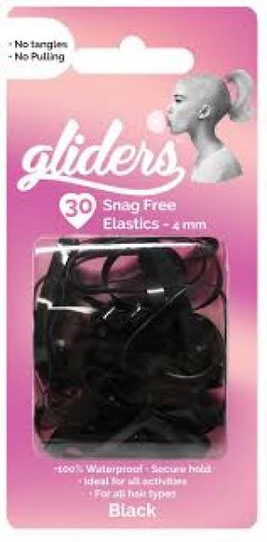 Gliders Freestyle Snag Free Hair Elastics Black 30 Pieces 4MM Gliders
