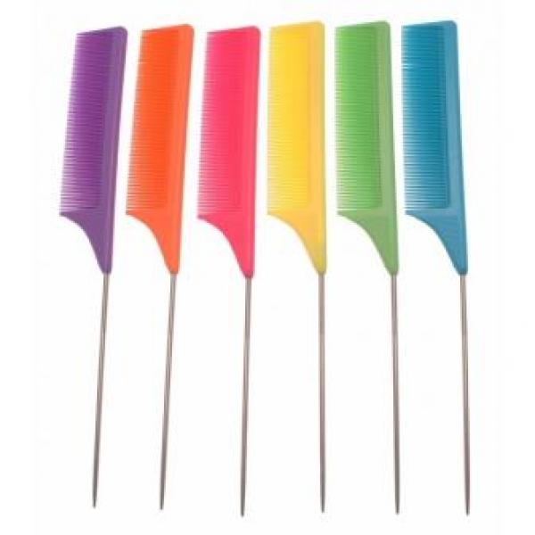Santorini Metal Tail Combs Candy Colours Six Pack