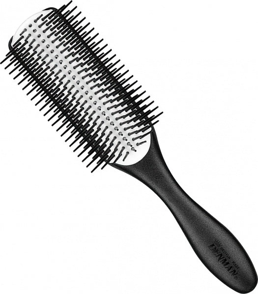 Denman D4N Nior Classic Black Matte Handle With White Cushion And Black Bristles Styling Brush 9 Row Denman