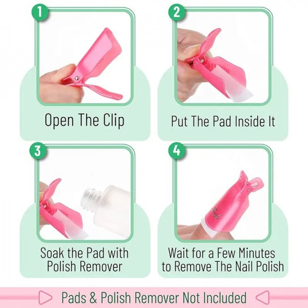 FTW Nail Remover Clips Soak Off Reusable Manicure Tools 10 Piece Pink. Purple, Coral Or Transparent Finishing Touch Wangaratta