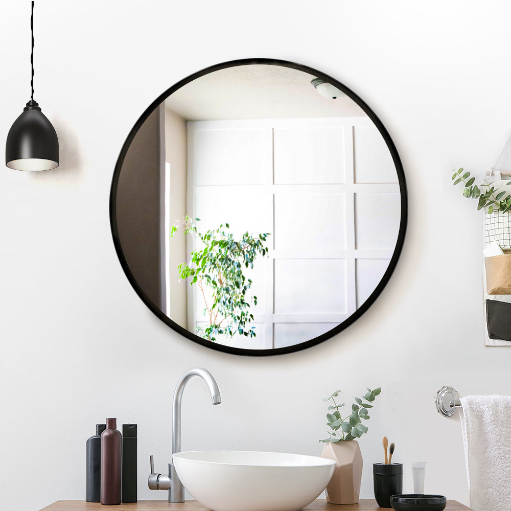 Embellir Wall Mirror Makeup 60cm Home Decor Framed Mirrors Bathroom Round Black Finishing Touch Body Hair And Beauty Supplies