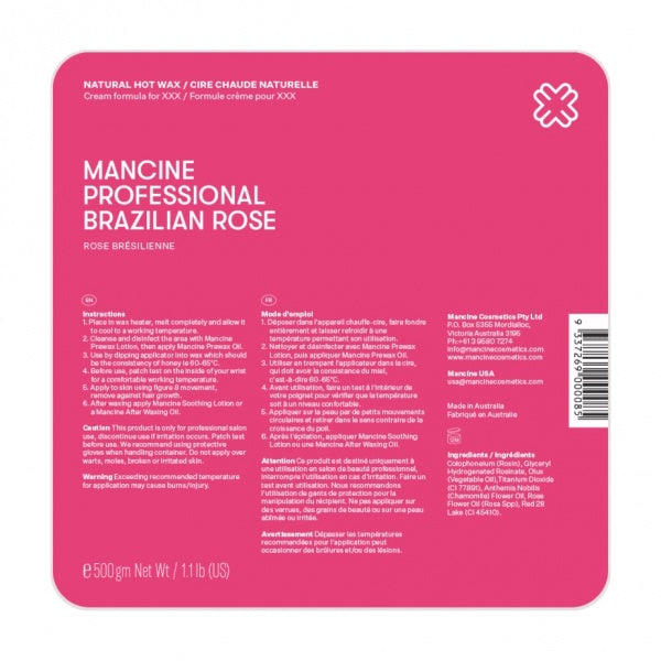Mancine Brazilian Rose Hard Wax XXX Formula 500GM Mancine