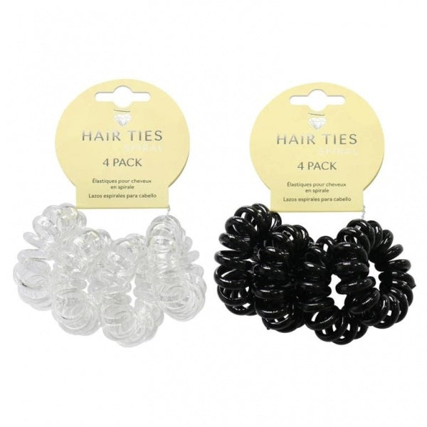 Ubl Spiral Hair Ties Black Or Transparent Like Telephone Cord Four Pack UBL