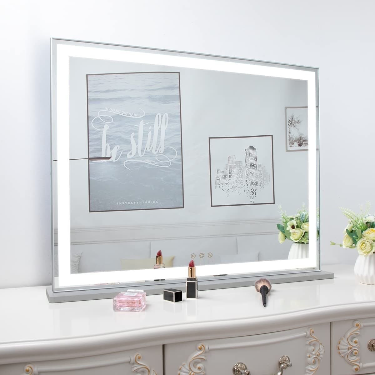 Hollywood LED Makeup Mirror with Smart Touch Control and 3 Colors Dimmable Light (72 x 56 cm) Finishing Touch Body Hair And Beauty Supplies