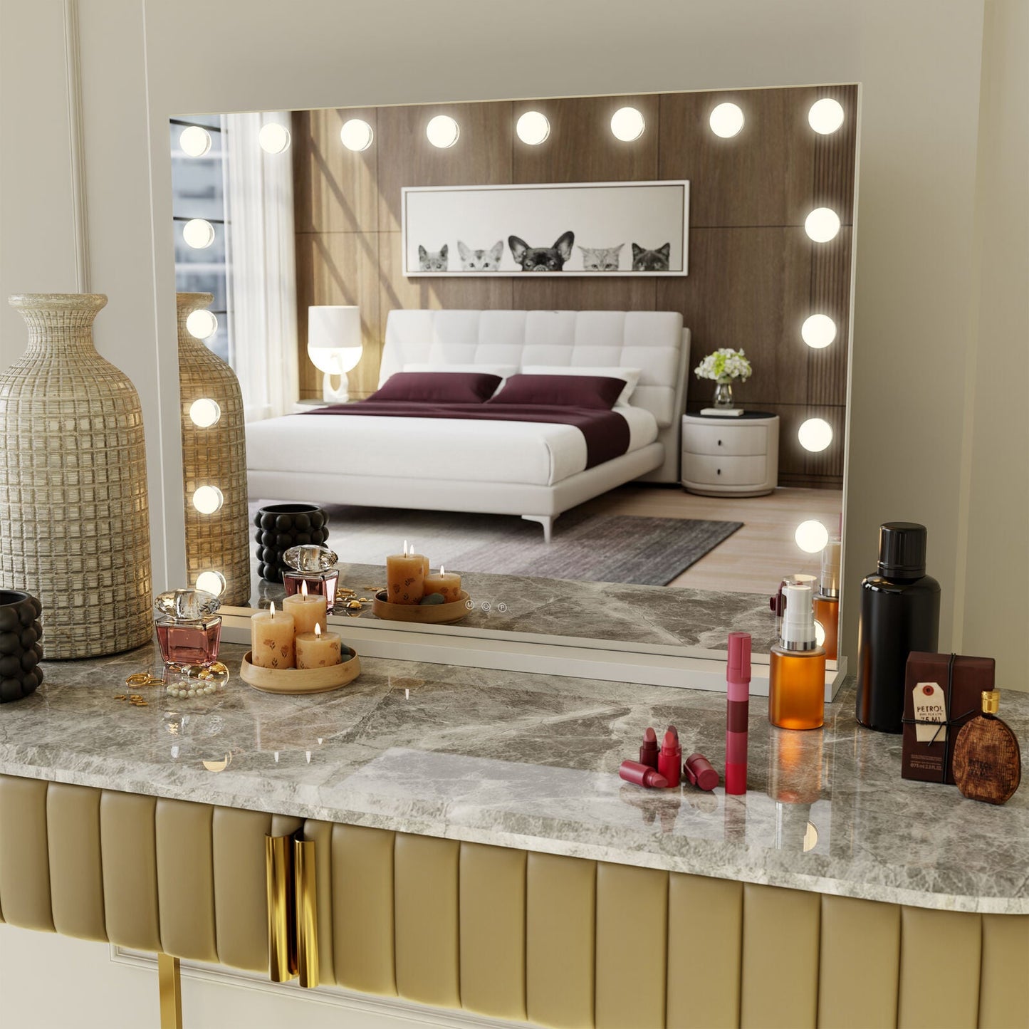Beauty Mirror with 18 LED Bulbs, Colour Settings, White Frame, and USB A and C Ports Finishing Touch Body Hair And Beauty Supplies