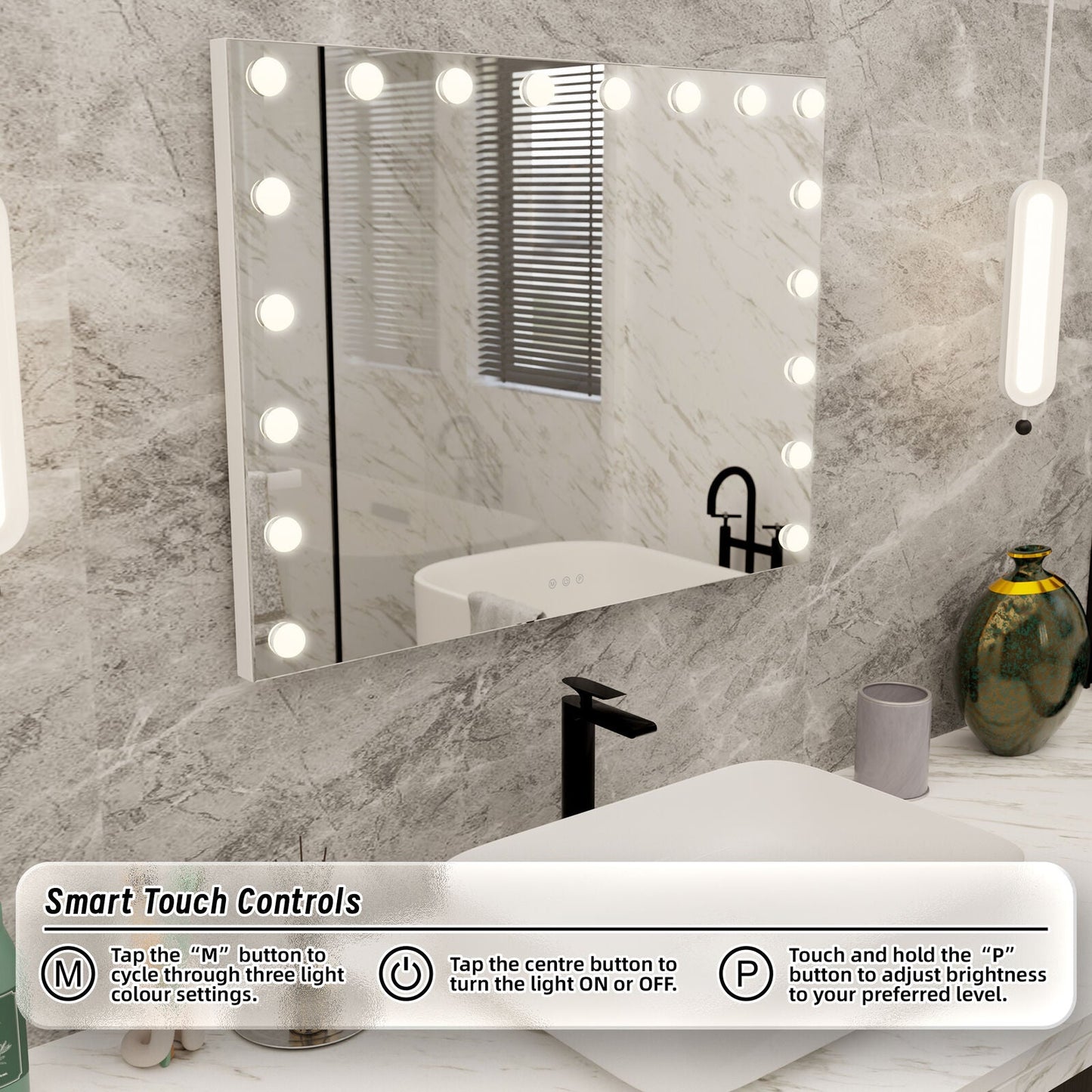 Beauty Mirror with 18 LED Bulbs, Colour Settings, White Frame, and USB A and C Ports Finishing Touch Body Hair And Beauty Supplies