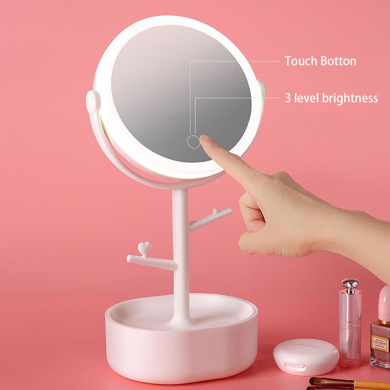 Ecoco Smart LED Light Cosmetic Makeup Mirror USB Touch Screen Home Desk Vanity 360° Pink Finishing Touch Body Hair And Beauty Supplies