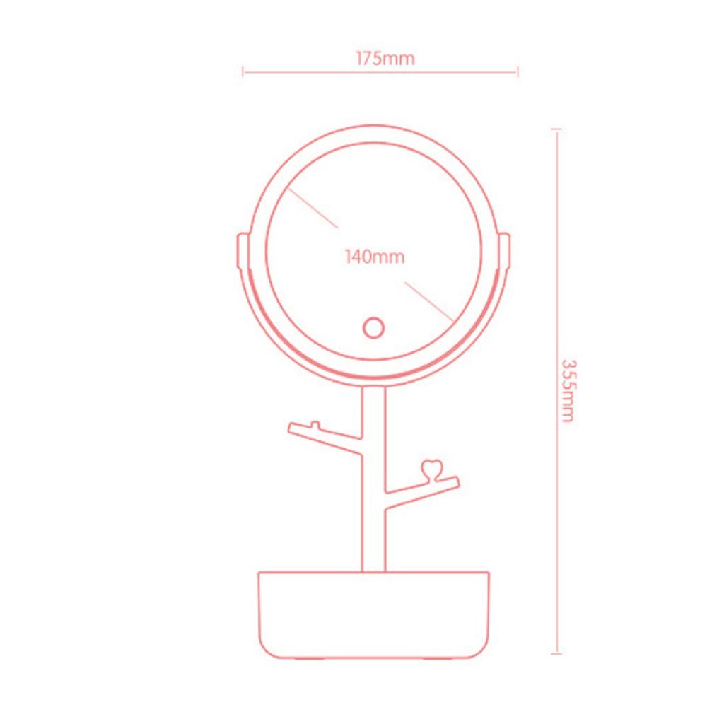 Ecoco Smart LED Light Cosmetic Makeup Mirror USB Touch Screen Home Desk Vanity 360° Pink Finishing Touch Body Hair And Beauty Supplies