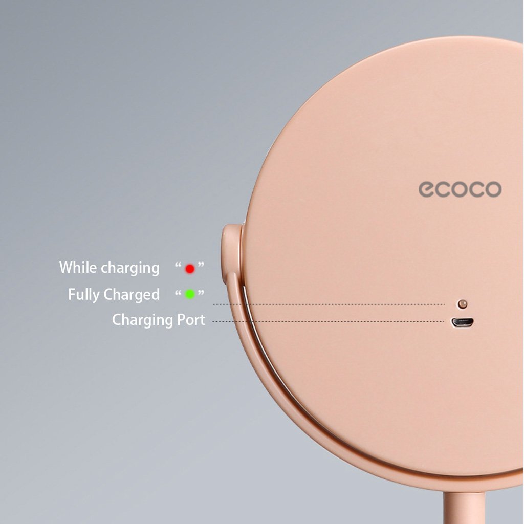 Ecoco Smart LED Light Cosmetic Makeup Mirror USB Touch Screen Home Desk Vanity 360° Pink Finishing Touch Body Hair And Beauty Supplies