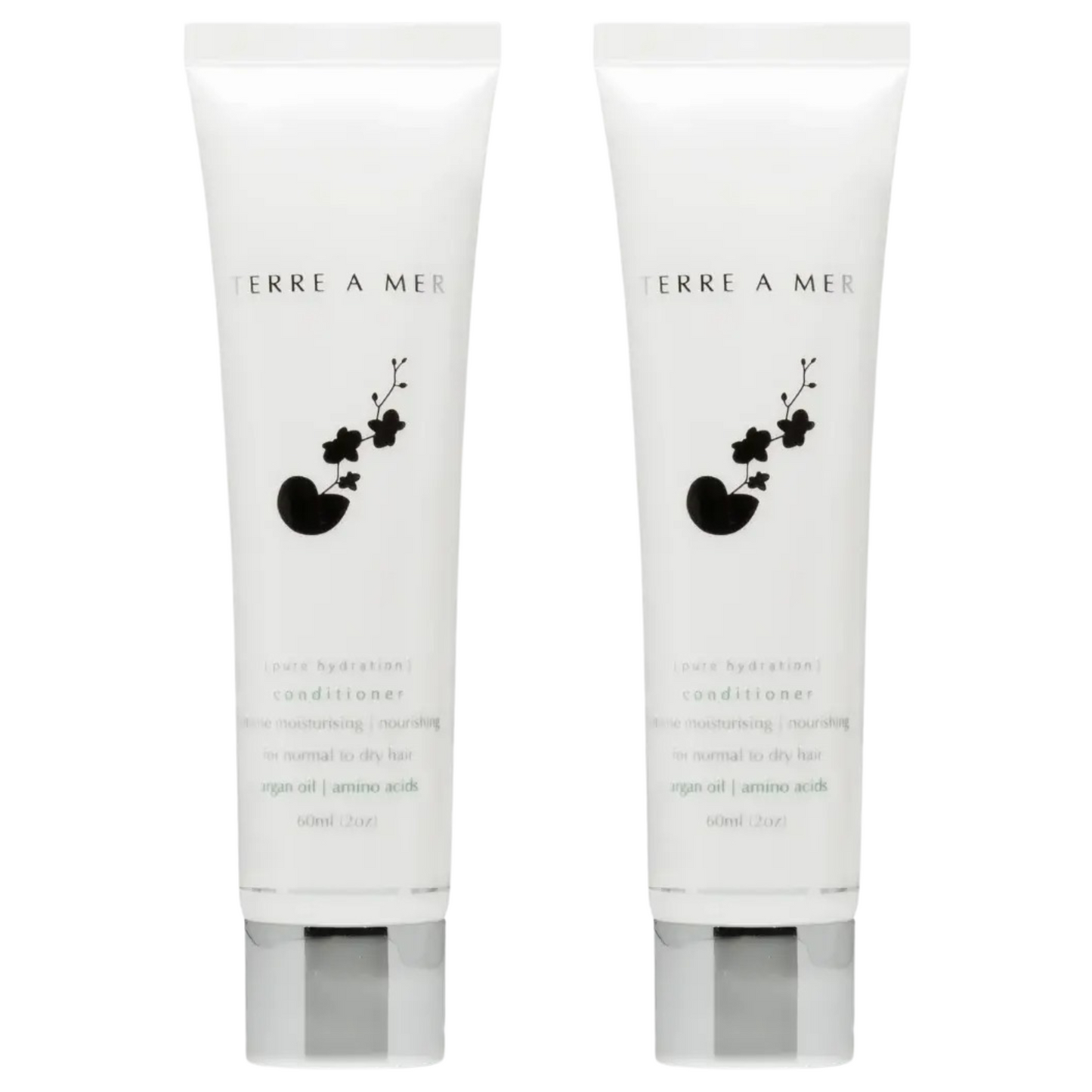 2x Terre A Mer Pure Hydration Amino Acid/Argan Conditioner - 60ml Travel Size Finishing Touch Body Hair And Beauty Supplies