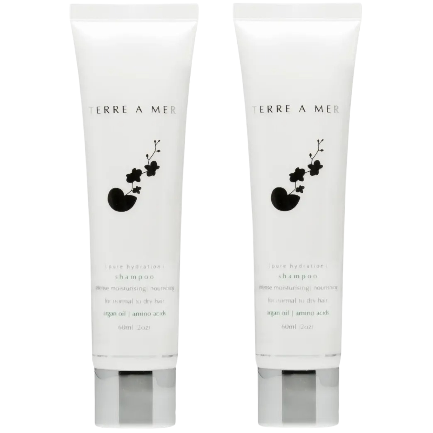 2x Terre A Mer Pure Hydration Amino Acid/Argan Oil Shampoo - 60ml Travel Size Finishing Touch Body Hair And Beauty Supplies