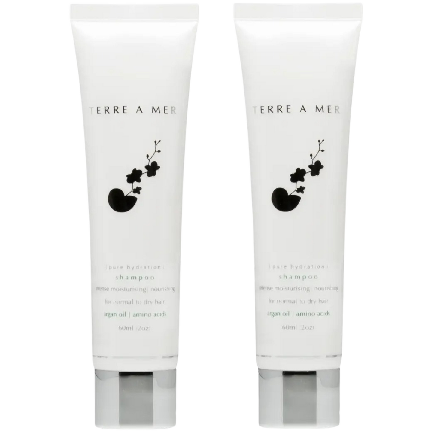 2x Terre A Mer Pure Hydration Amino Acid/Argan Oil Shampoo - 60ml Travel Size Finishing Touch Body Hair And Beauty Supplies