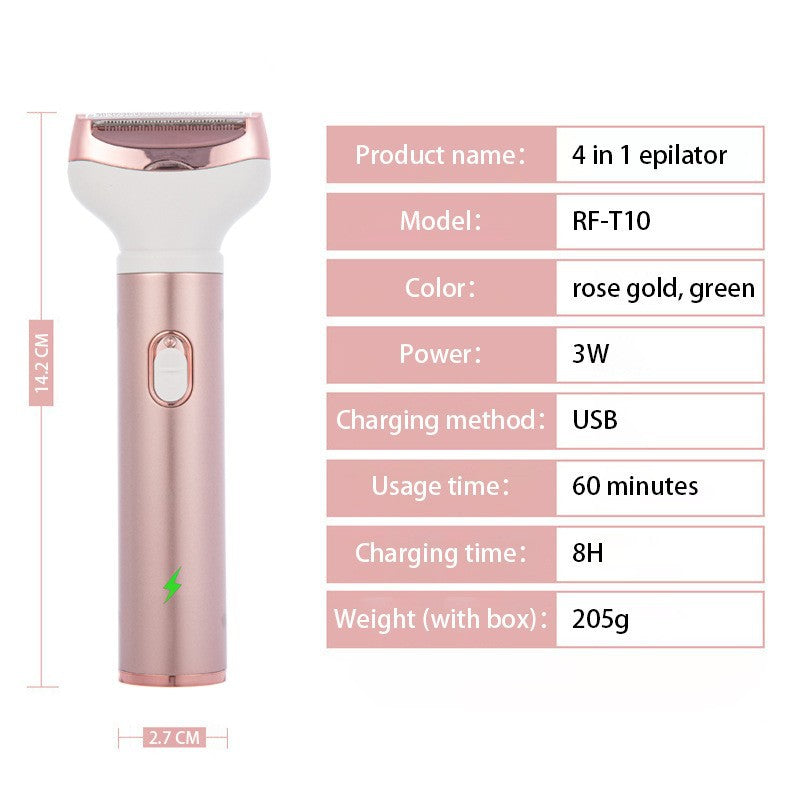 4-in-1 Women's Electric Hair Removal Trimmer - Multifunctional Grooming Kit for Underarms, Bikini, Nose & Eyebrows Finishing Touch Body Hair And Beauty Supplies