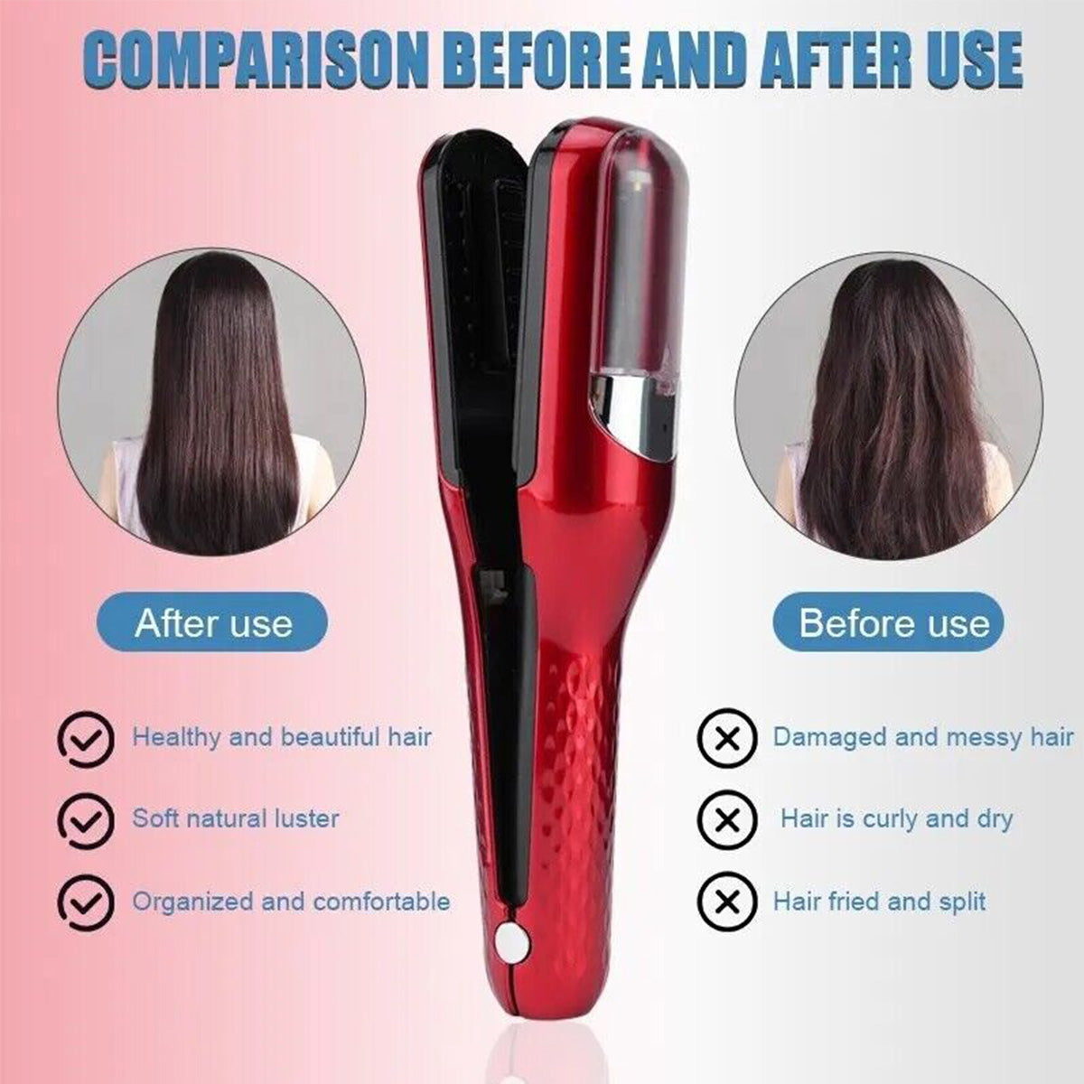 Red Mini - Automatic, Hair Repair Split End Remover Trimmer For Dry, Splitting, Damaged And Brittle Split Ends, Men And Women Hair Styling Beauty Tool Finishing Touch Body Hair And Beauty Supplies