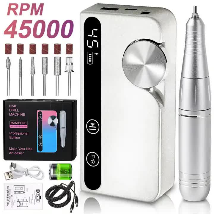 White Portable Rechargeable Electric Nail Drill - Professional Nail Polishing Machine for Beauty Salons Finishing Touch Body Hair And Beauty Supplies