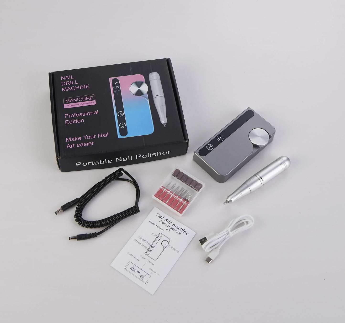White Portable Rechargeable Electric Nail Drill - Professional Nail Polishing Machine for Beauty Salons Finishing Touch Body Hair And Beauty Supplies