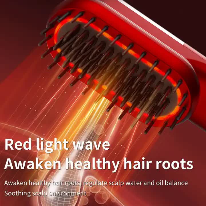Red Mini Rechargeable Ionic Hair Straightening Comb | Portable Wireless Vibration Massage Brush for Frizz-Free, Smooth Hair Finishing Touch Body Hair And Beauty Supplies
