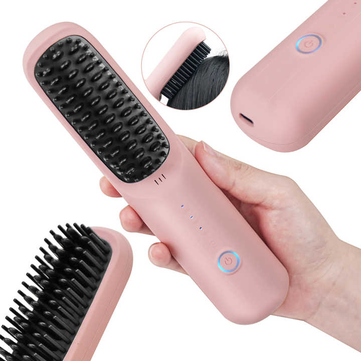 Black Wireless Hair Straightening Brush - Portable 2-in-1 Styling Tool with USB Charging, Ceramic Heat Technology, and Compact Design Finishing Touch Body Hair And Beauty Supplies