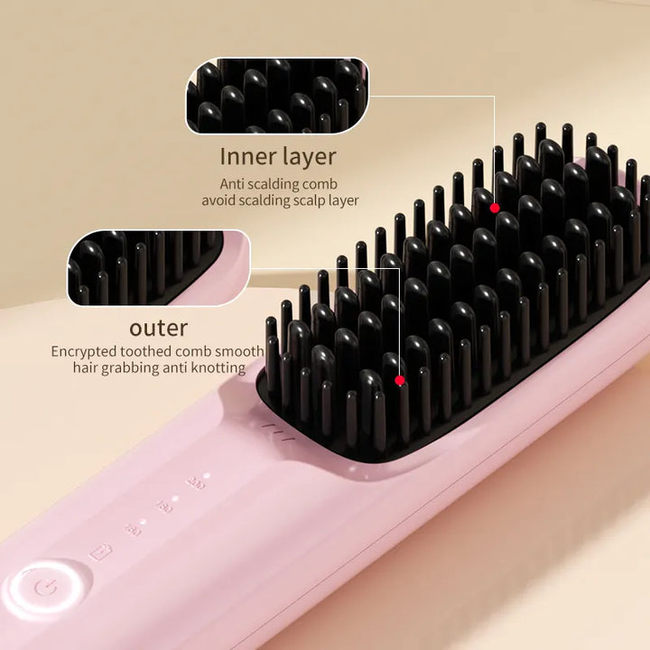 Black Wireless Hair Straightening Brush - Portable 2-in-1 Styling Tool with USB Charging, Ceramic Heat Technology, and Compact Design Finishing Touch Body Hair And Beauty Supplies