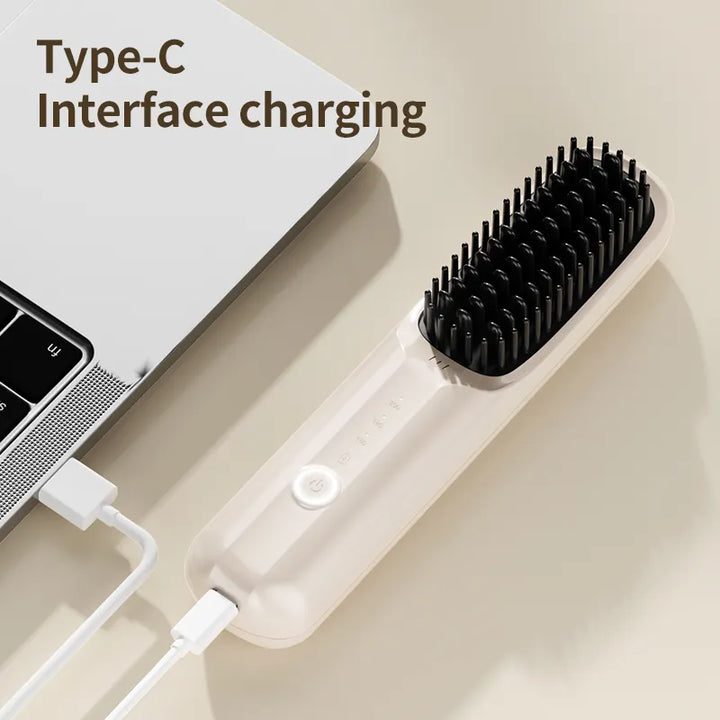 Black Wireless Hair Straightening Brush - Portable 2-in-1 Styling Tool with USB Charging, Ceramic Heat Technology, and Compact Design Finishing Touch Body Hair And Beauty Supplies