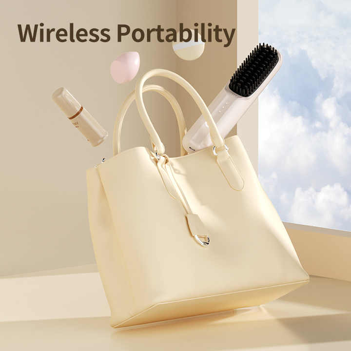 Black Wireless Hair Straightening Brush - Portable 2-in-1 Styling Tool with USB Charging, Ceramic Heat Technology, and Compact Design Finishing Touch Body Hair And Beauty Supplies