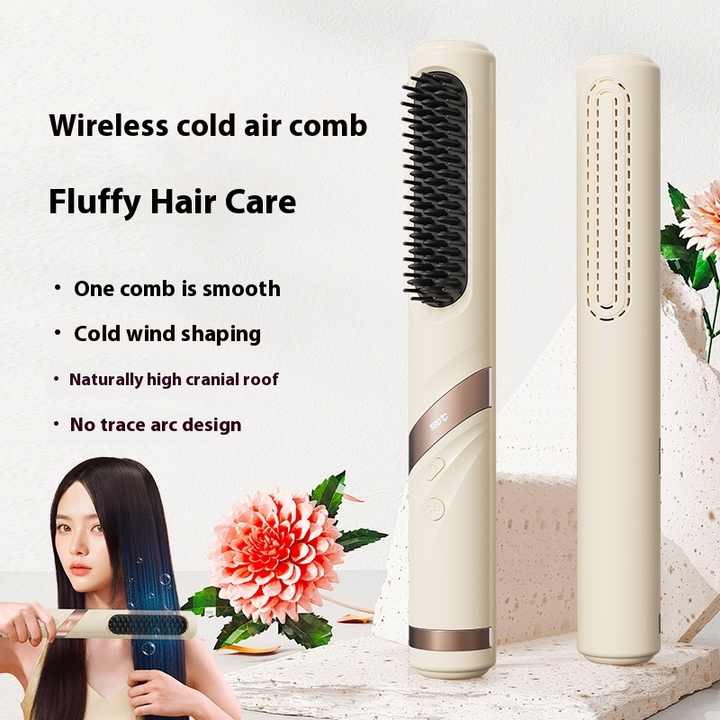 Yellow Portable USB Rechargeable Cold Wind Ionic Hair Straightening Brush, Multi-Functional Hair Straightener and Curler, Lightweight and Travel-Friendly Finishing Touch Body Hair And Beauty Supplies