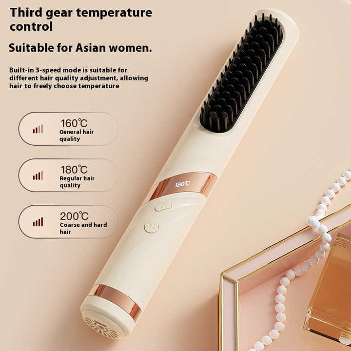 Yellow Portable USB Rechargeable Cold Wind Ionic Hair Straightening Brush, Multi-Functional Hair Straightener and Curler, Lightweight and Travel-Friendly Finishing Touch Body Hair And Beauty Supplies