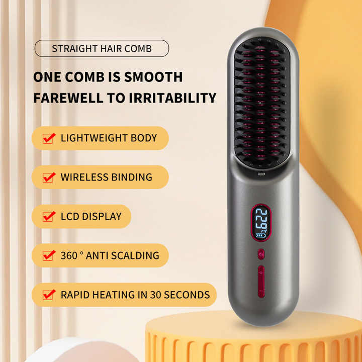 Black Rechargeable Portable Ionic Hair Straightening Comb - USB Wireless Travel Hair Style Finishing Touch Body Hair And Beauty Supplies