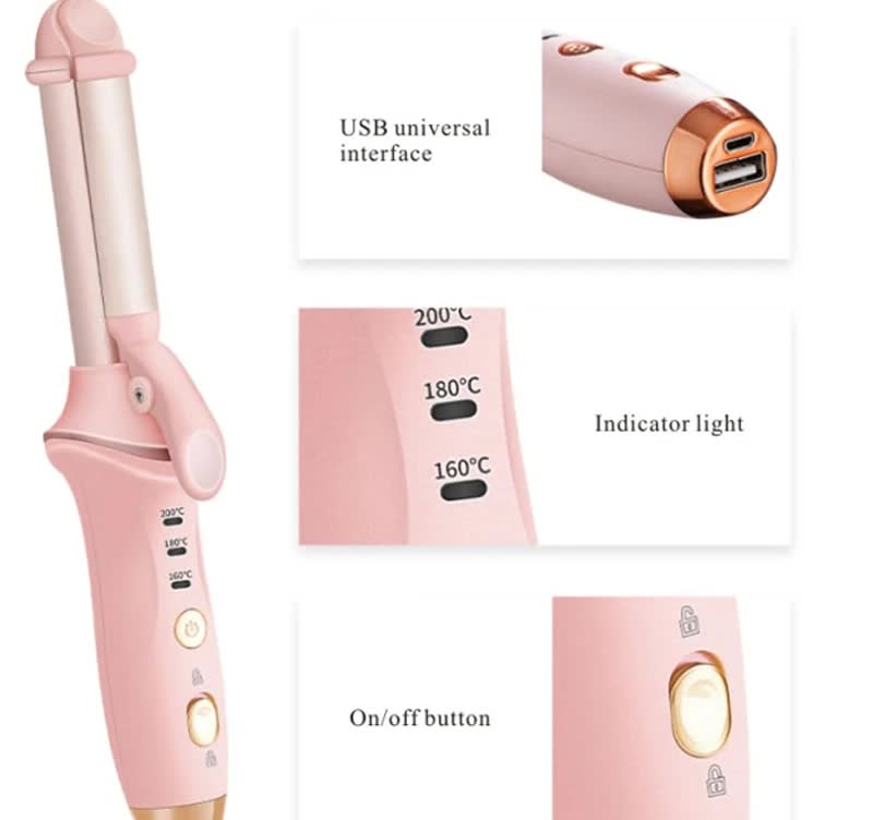 Red Mini Cordless Hair Curler with Adjustable Heat Settings and USB Charging Finishing Touch Body Hair And Beauty Supplies