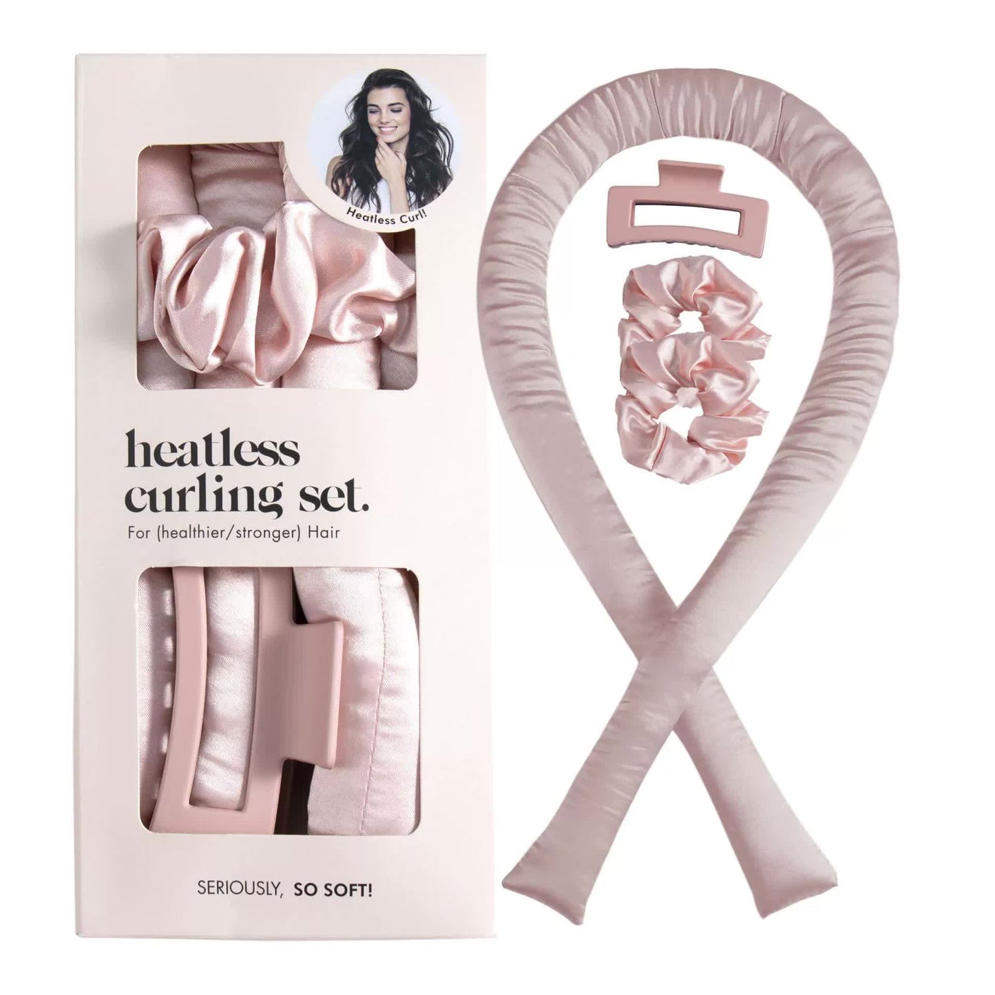 5PCS Pink Heatless Hair Curling Set with Scrunchie and Hair Clip - Silk Curling Ribbon Finishing Touch Body Hair And Beauty Supplies