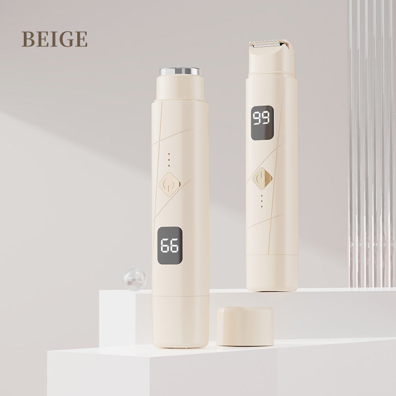 Beige Double-Headed Hair Removal Trimmer - Precision Shaving & Shortening with Type-C Charging Finishing Touch Body Hair And Beauty Supplies