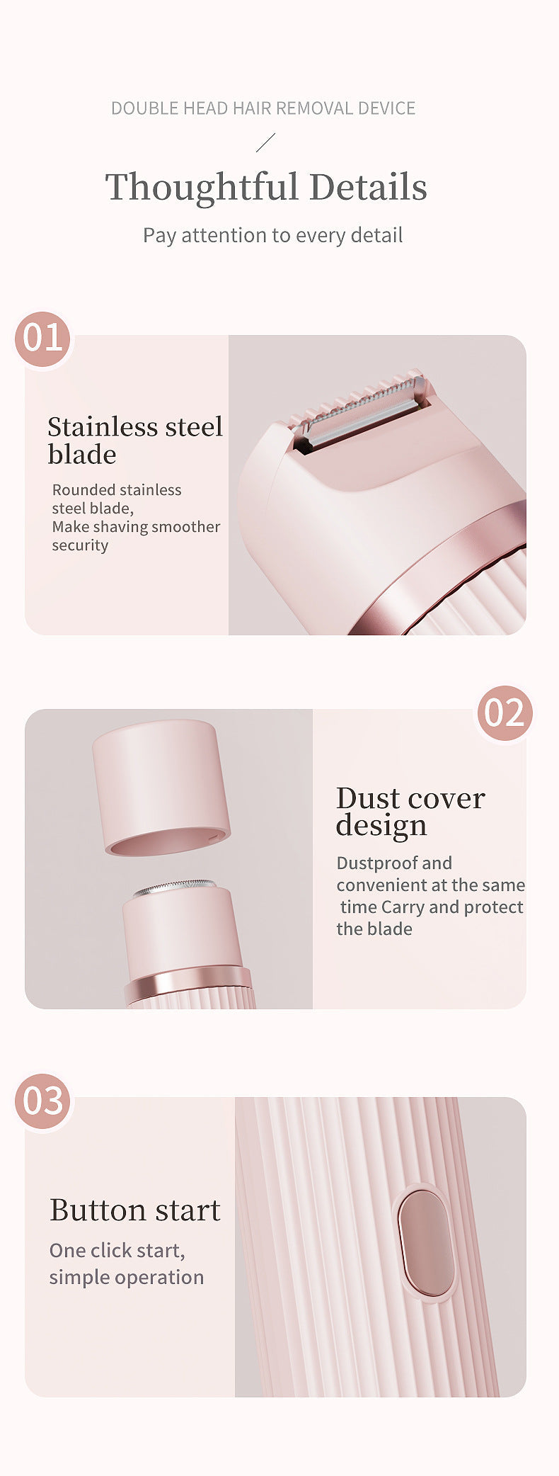 Pink Women’s Double-Headed Electric Shaver - Painless Hair Remover & Trimmer Finishing Touch Body Hair And Beauty Supplies