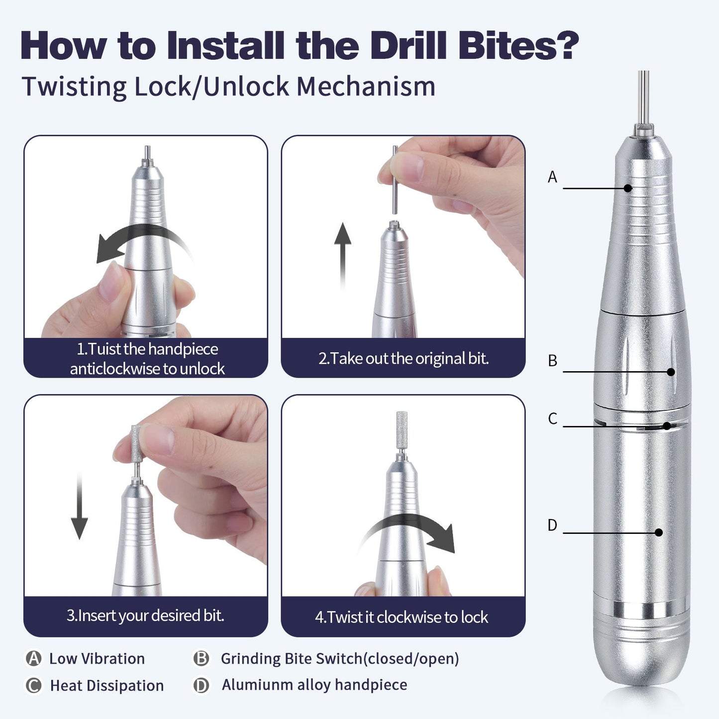 Purple Professional Electric Nail Drill, 45000RPM Rechargeable Nail Grinder Polisher for Salon & Home Use Finishing Touch Body Hair And Beauty Supplies