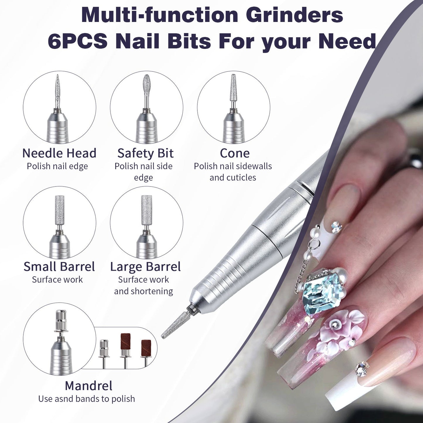 Purple Professional Electric Nail Drill, 45000RPM Rechargeable Nail Grinder Polisher for Salon & Home Use Finishing Touch Body Hair And Beauty Supplies
