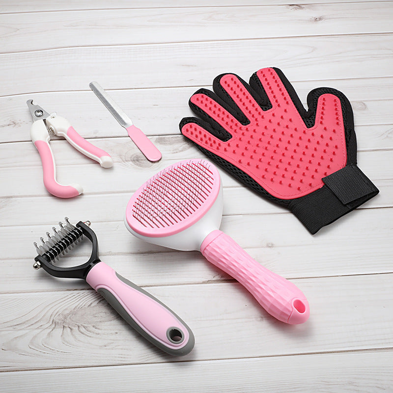 Pink 5-Piece Pet Grooming Kit - Cat & Dog Brushes, Nail Clippers & More Finishing Touch Body Hair And Beauty Supplies